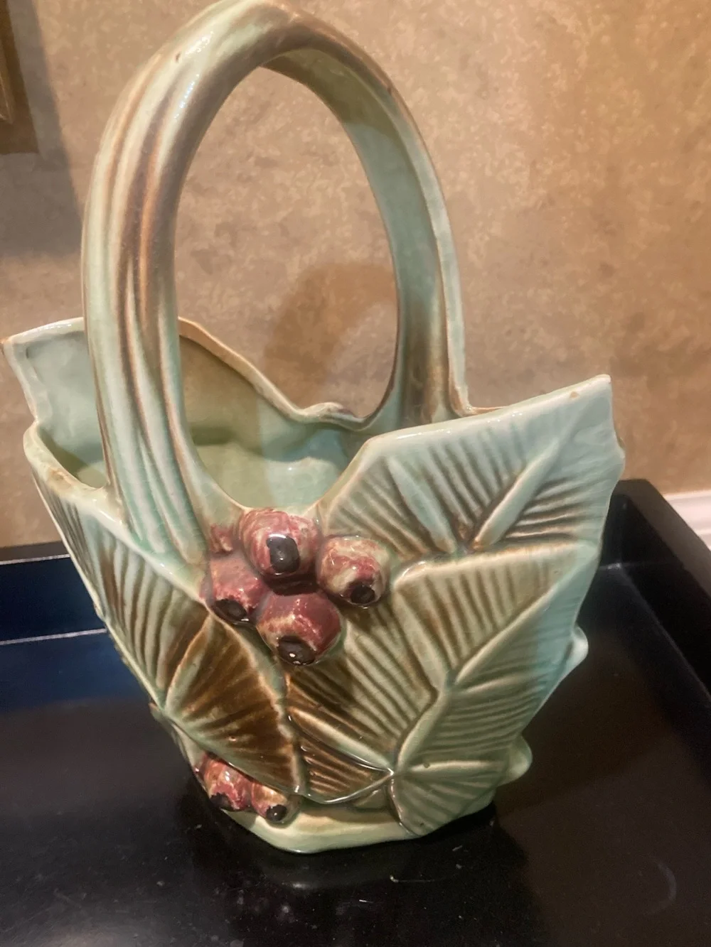 Vintage McCoy GREEN Basket pottery with Berries